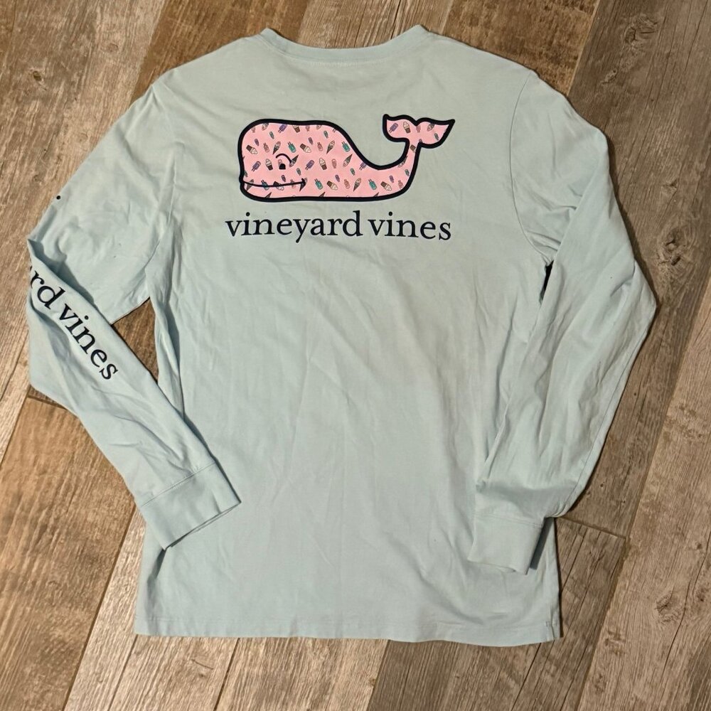 Vineyard Vines kids large light blue ice cream whale long sleeve t shirt